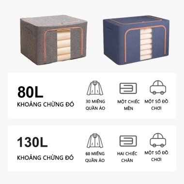 Hộp đựng quần áo 130L khung thép, Oxford chống thấm, đáy bền, gấp gọn tiện lợi 8
