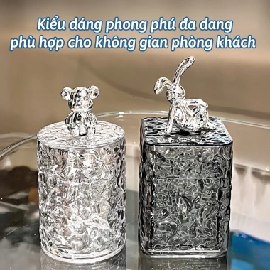 Hộp đựng tăm chì & tăm bông trong suốt vân pha lê, nắp đậy chống bụi, 58.000₫ 2