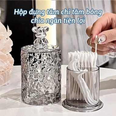 Hộp đựng tăm chì & tăm bông trong suốt vân pha lê, nắp đậy chống bụi, 58.000₫ 4