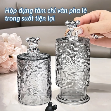 Hộp đựng tăm chì & tăm bông trong suốt vân pha lê, nắp đậy chống bụi, 58.000₫ 5
