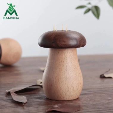 Hộp Đựng Tăm Gỗ Sồi BAMVINA Đầu Nấm Đáng Yêu Bền Bỉ Tiện Dụng Giá 55.000