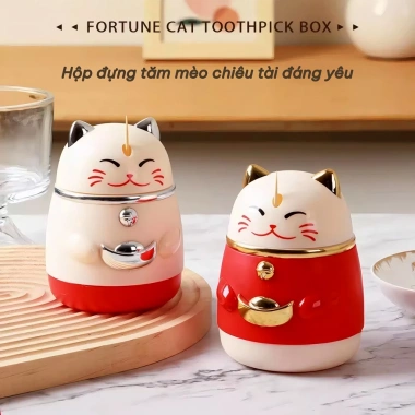 Hộp Đựng Tăm Tự Động Mèo Thần Tài May Mắn Cả Năm - Tiện Lợi, Giá Ưu Đãi 43.243₫