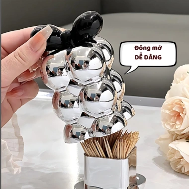 Hộp Đựng Tăm Xỉa Răng Nắp Nơ Lọ Bạc Sang Trọng - Hemi Home HT03, Chỉ Nha Khoa 3