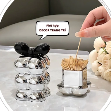 Hộp Đựng Tăm Xỉa Răng Nắp Nơ Lọ Bạc Sang Trọng - Hemi Home HT03, Chỉ Nha Khoa 7