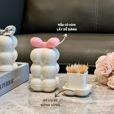 Hộp Đựng Tăm Xỉa Răng & Tăm Bông Life Plus HT03 Nắp Nơ Lọ Bạc Sang Trọng - Giảm còn 57.000 6
