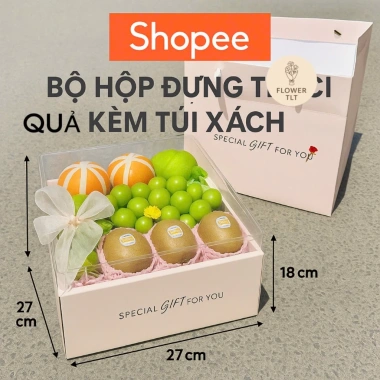 Hộp đựng trái cây, giấy cứng cao cấp, nắp mica trong suốt, kèm túi xách - 125k