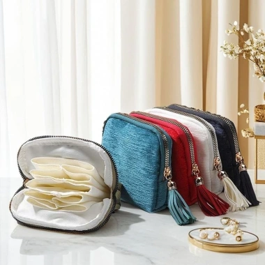 Hộp đựng trang sức di động đa chức năng, chống dính, túi lưu trữ vòng cổ, bông tai – Quà cao cấp