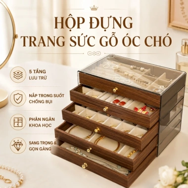 Hộp đựng trang sức gỗ óc chó vân đẹp, nhiều ngăn kéo, dung tích lớn, chống oxy hoá, quà cưới tinh tế - 120k 4