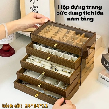 Hộp đựng trang sức gỗ óc chó vân đẹp, nhiều ngăn kéo, dung tích lớn, chống oxy hoá, quà cưới tinh tế - 120k 6