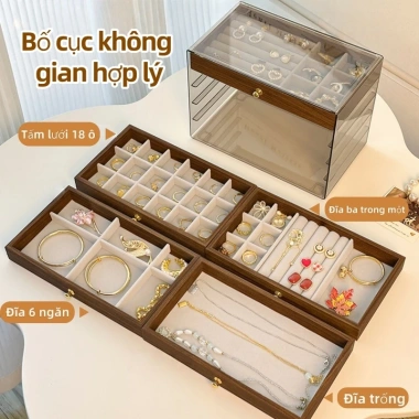 Hộp đựng trang sức gỗ óc chó vân đẹp, nhiều ngăn kéo, dung tích lớn, chống oxy hoá, quà cưới tinh tế - 120k 8