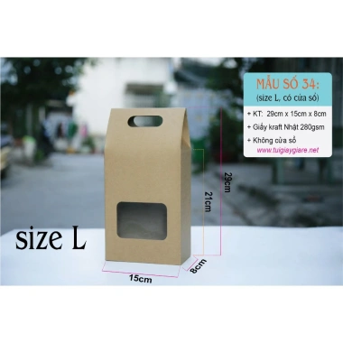 Hộp giấy kraft 25 cái - Đựng quà tặng thực phẩm, bánh kẹo, bột ngũ cốc, túi số 34, thiết kế sang trọng