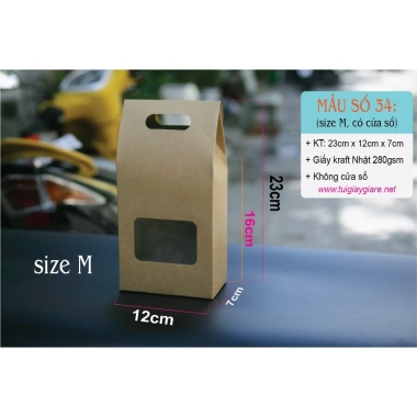 Hộp giấy kraft 25 cái - Đựng quà tặng thực phẩm, bánh kẹo, bột ngũ cốc, túi số 34, thiết kế sang trọng
