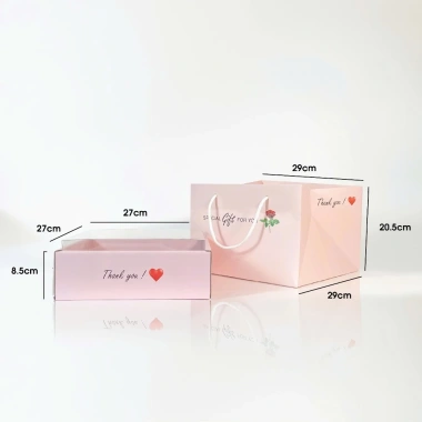 Hộp Giấy Mica Vuông 27x27x8,5cm Đựng Hoa Quả Trái Cây, Kèm Túi Quai Xách 4K PRINTING