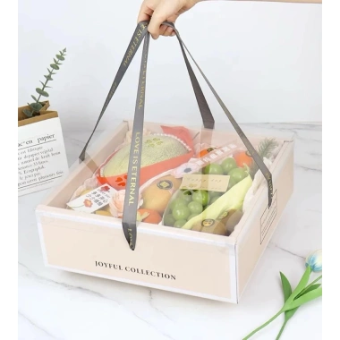Hộp giấy vuông nắp mica da sang trọng, đựng trái cây, hộp quà tặng cao cấp - Giá chỉ 59.000₫
