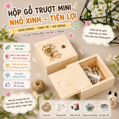 Hộp gỗ nắp trượt đa năng – Hộp quà Tết sang trọng, đựng phụ kiện tiện lợi, giá ưu đãi