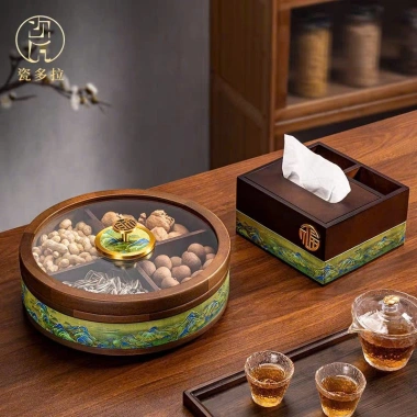 Hộp gỗ phong thủy vuông pha lê 2.026 - Khay bánh hạt, bánh kẹo tết, quà Bính Ngọ, giảm 22%