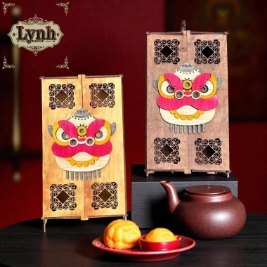 Hộp gỗ plywood 5mm Đầu Lân nổi 3D đựng bánh Trung Thu LynhDecor - Miễn phí in logo, chỉ 30.000đ