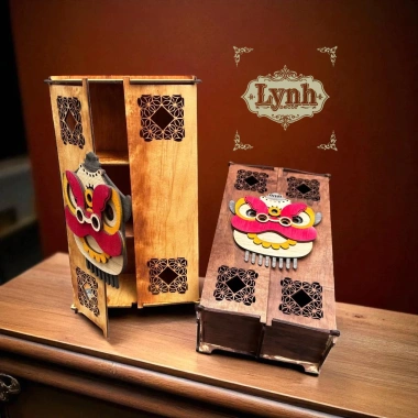 Hộp gỗ plywood 5mm Đầu Lân nổi 3D đựng bánh Trung Thu LynhDecor - Miễn phí in logo, chỉ 30.000đ