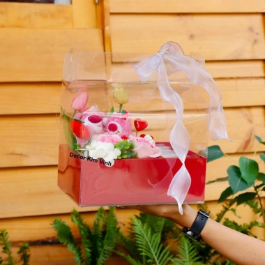Hộp Hoa Gấu HH02 - Kèm Thiệp và Đèn, Quà Tặng Ý Nghĩa Cho 8/3, Sinh Nhật, Valentine - Decor Kim Vinh