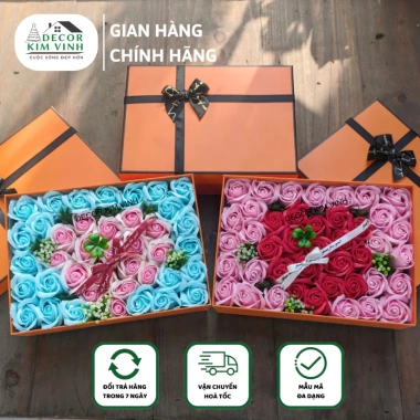 Hộp Hoa Hồng Sáp HH04 kèm Túi Thiệp - Decor Kim Vinh, Quà Tặng 8/3, Sinh Nhật, Valentine, Giá ưu đãi 355.000 VND