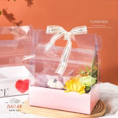 Hộp mica 2 ngăn có quai xách đỏ trắng vàng hồng - Đựng quà, hoa, bánh, 39.000đ 3