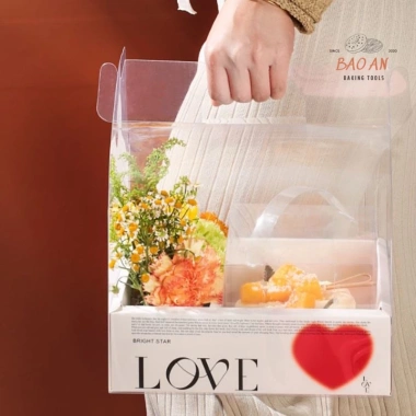 Hộp mica 2 ngăn có quai xách đỏ trắng vàng hồng - Đựng quà, hoa, bánh, 39.000đ 4