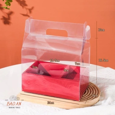 Hộp mica 2 ngăn có quai xách đỏ trắng vàng hồng - Đựng quà, hoa, bánh, 39.000đ 7