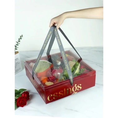 Hộp mica đựng hoa quả màu đỏ sang trọng có quai xách - Giá ưu đãi 59.000₫