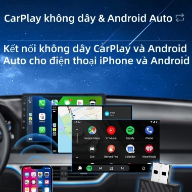 Hộp phát CarPlay & Android Auto không dây cho xe hơi – Cắm USB, Nhỏ gọn, Giá ưu đãi 326k