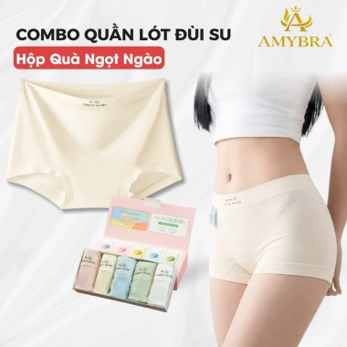 Hộp quà 5 quần lót boxer nữ su lụa pastel, cạp cao cotton, AMYBRA L5.422