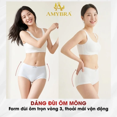Hộp quà 5 quần lót boxer nữ su lụa pastel, cạp cao cotton, AMYBRA L5.422