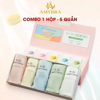 Hộp quà 5 quần lót boxer nữ su lụa pastel, cạp cao cotton, AMYBRA L5.422