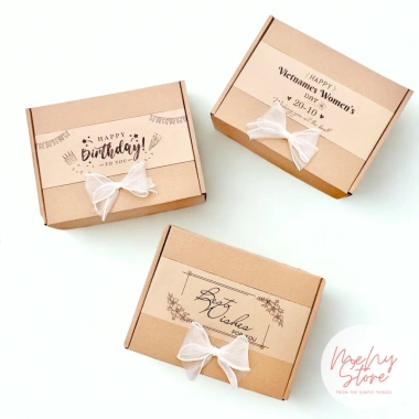Hộp quà Kraft Vintage nắp gài, lót rơm, sinh nhật 20/11 8/3 - 19.000đ 2