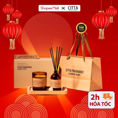 Hộp Quà Noel CITTA BROWN Tinh Dầu Thơm Phòng + Nến Thơm, Giảm Stress, Cải Thiện Giấc Ngủ, 357k