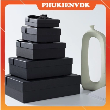 Hộp quà sinh nhật cao cấp size to gắn nơ màu đen - Quà tặng sang trọng 55k