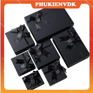 Hộp quà sinh nhật cao cấp size to gắn nơ màu đen - Quà tặng sang trọng 55k