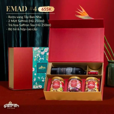 Hộp quà tặng Emad - Chai Vang, Trà Hoa & Mứt Saffron, Giá ưu đãi 650.000₫