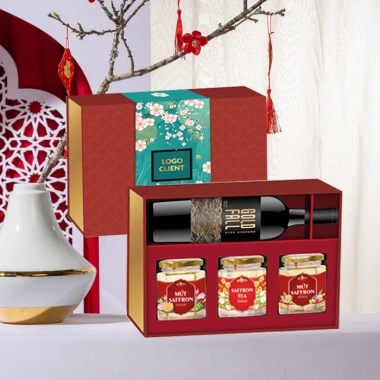 Hộp quà tặng Emad - Chai Vang, Trà Hoa & Mứt Saffron, Giá ưu đãi 650.000₫