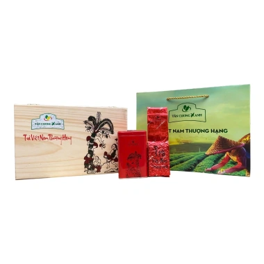 Hộp Quà Tặng Trà Tân Cương Thái Nguyên & Ô Long Gỗ Thông 200g-300g, Cao Cấp kèm Túi Xách, Giá 840.000 5