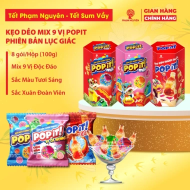 Hộp Quà Tết 2.026 Kẹo Dẻo Thiên Thạch POPIT Phạm Nguyên Mix Vị 100g - 38.000₫ 2