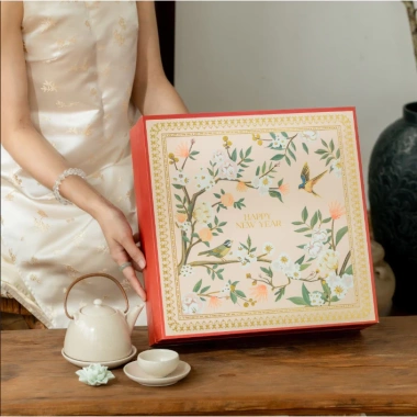 Hộp Quà Tết Âm Dương Vườn Xuân - Hộp Cứng Quây Đựng Rượu, Quà Biếu kèm Túi Xách 8