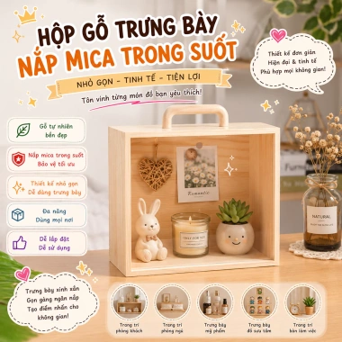 Hộp quà Tết cao cấp gỗ nắp mica tay cầm, nắp trượt đa năng - 65.450₫