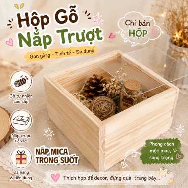 Hộp quà Tết đa năng mặt mica, khay gỗ thông Pallet, tùy kích thước - giảm 18%