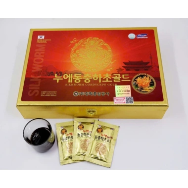 Hộp Quà Tết Đông Trùng Hạ Thảo Silkworm Cordyceps Gold King Hàn Quốc - Gỗ 60 gói 30ml, giá ưu đãi 989k