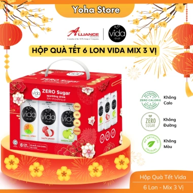 Hộp Quà Tết Vida 6 Lon Nước Ngọt Không Calo Vải Muối Táo Cam Chanh 141.000 VND