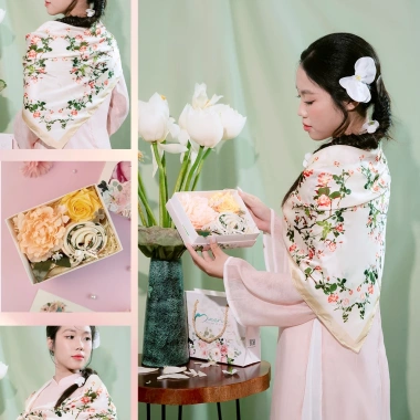 Hộp quà VIVIAN - Khăn lụa vuông 90cm, quà tặng mẹ, cô giáo, bạn gái, giảm giá 168k