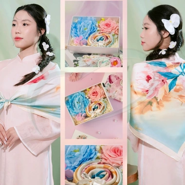 Hộp quà VIVIAN - Khăn lụa vuông 90cm, quà tặng mẹ, cô giáo, bạn gái, giảm giá 168k