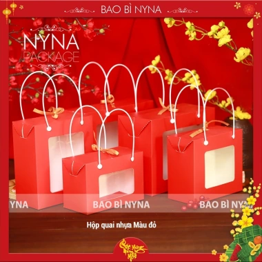 Hộp quai nhựa đỏ - Đựng quà Tết, bánh mứt, ngũ cốc - Nhiều size, 90.000₫