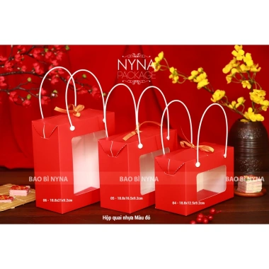 Hộp quai nhựa đỏ - Đựng quà Tết, bánh mứt, ngũ cốc - Nhiều size, 90.000₫ 2