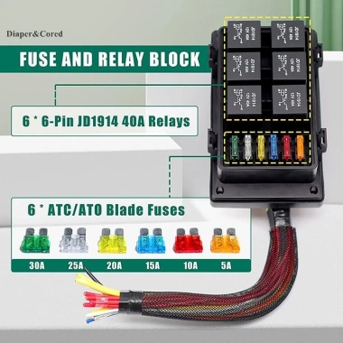 Hộp rơle 12V 24V 6 chiều chống nước 12 AWG 6 khe ATC ATO cho ô tô Marine Giá ưu đãi 476.652₫